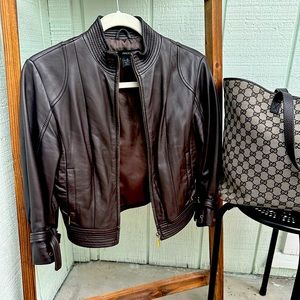 Arden B. Brown lamb leather crop moto jacket